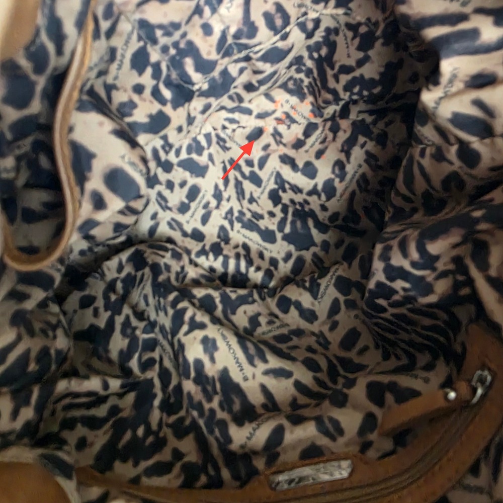 B Makowsky Tan Pebbled Leather Hobo Shoulder Bag Leopard Print Lining Drawstring - Picture 6 of 7